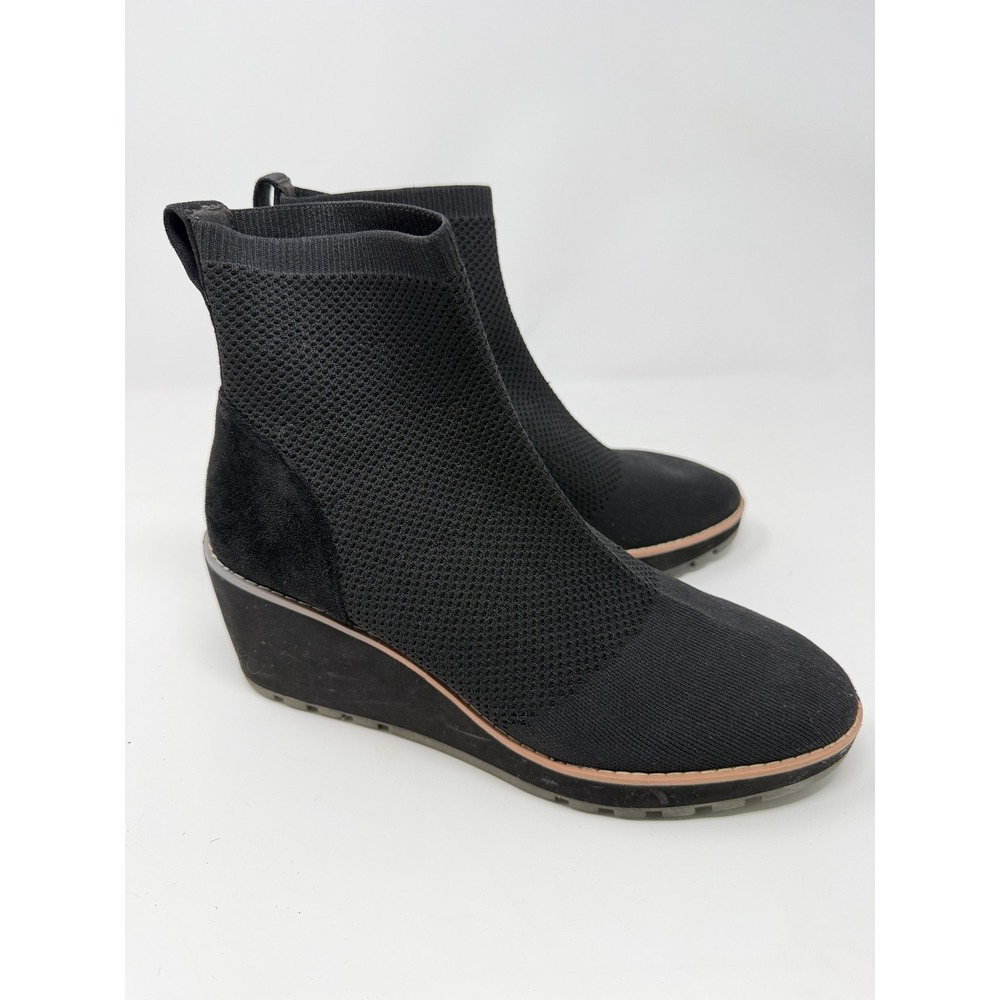 Anne Klein Parley Wedge Booties Womens 9M Black Good Knit Sock Ankle Boots